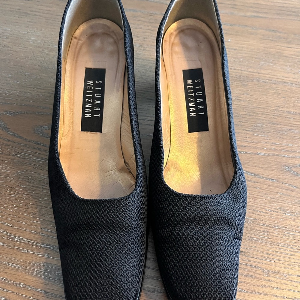 Stuart Weitzman Black Textured Square-Toe Flats